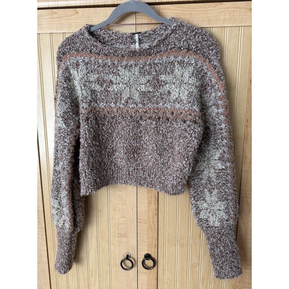 Free People Snowflake Cropped In Gingerbread Combo Pullover Sweater Size XS Soft - Picture 5 of 5
